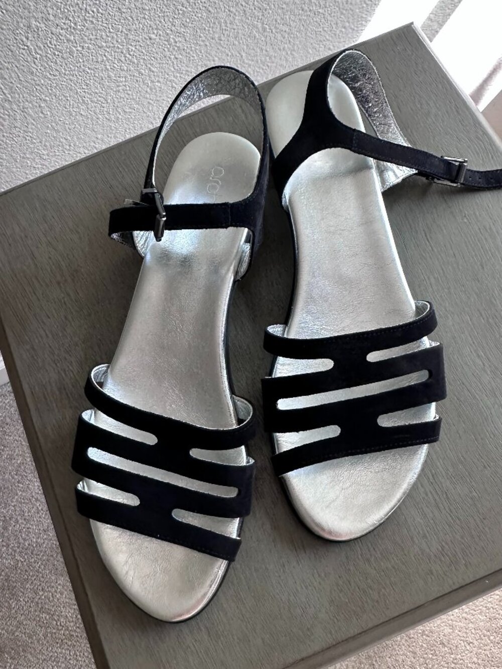 Arche Black Suede Silver Cutout Sandals EU 42